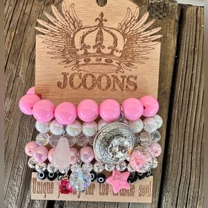 JCoons Boutique 6-Piece Bracelet Stack with Charms Pink Silver Black NWT